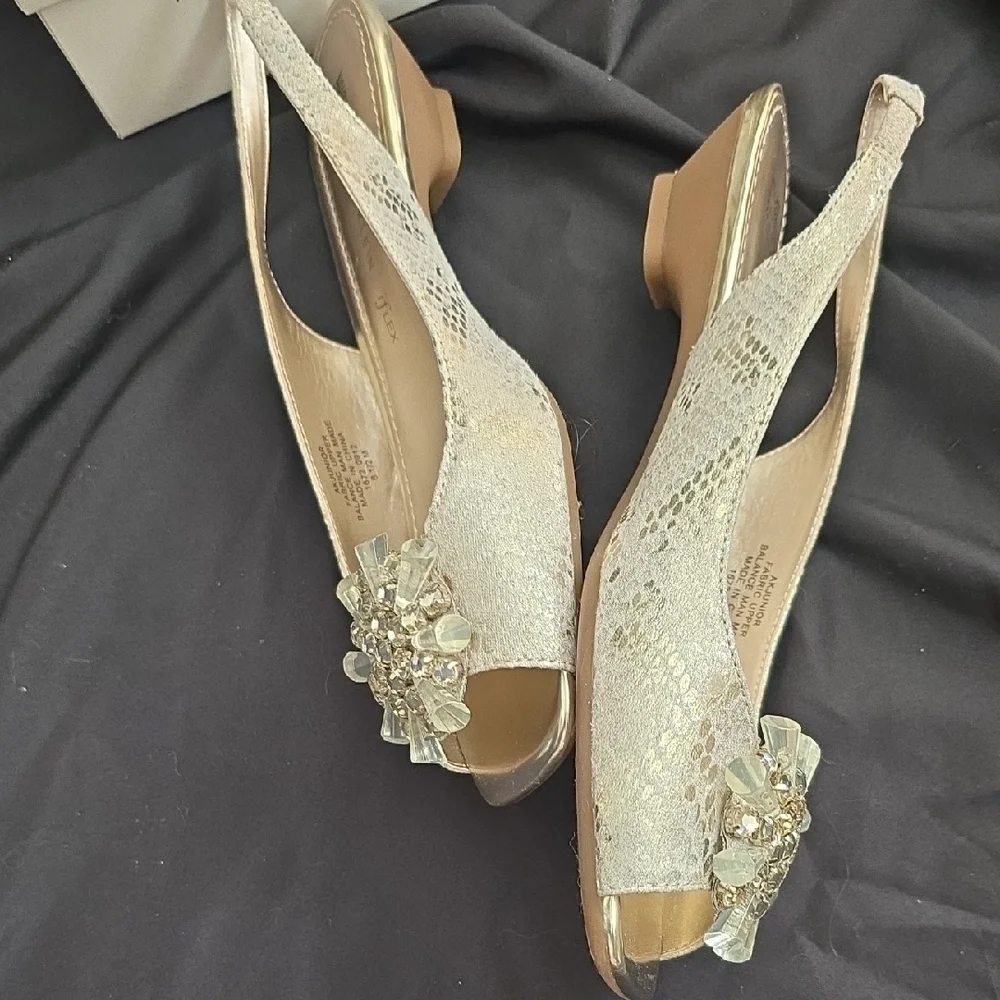 Anne Klein Gold Embellished Slingback Heels